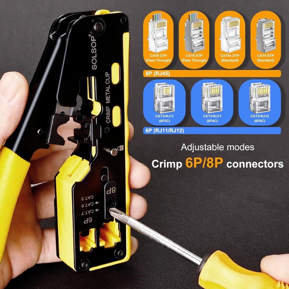 Versatile Pass Through Crimp Tool and Tester Bundle with 50 Pack RJ45 Connectors