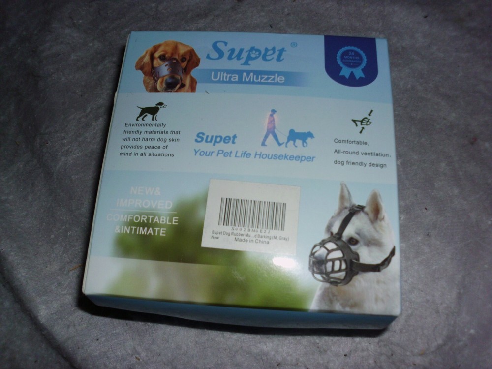 SUPET Ultra Rubber Dog Muzzle, medium, GRAY, new