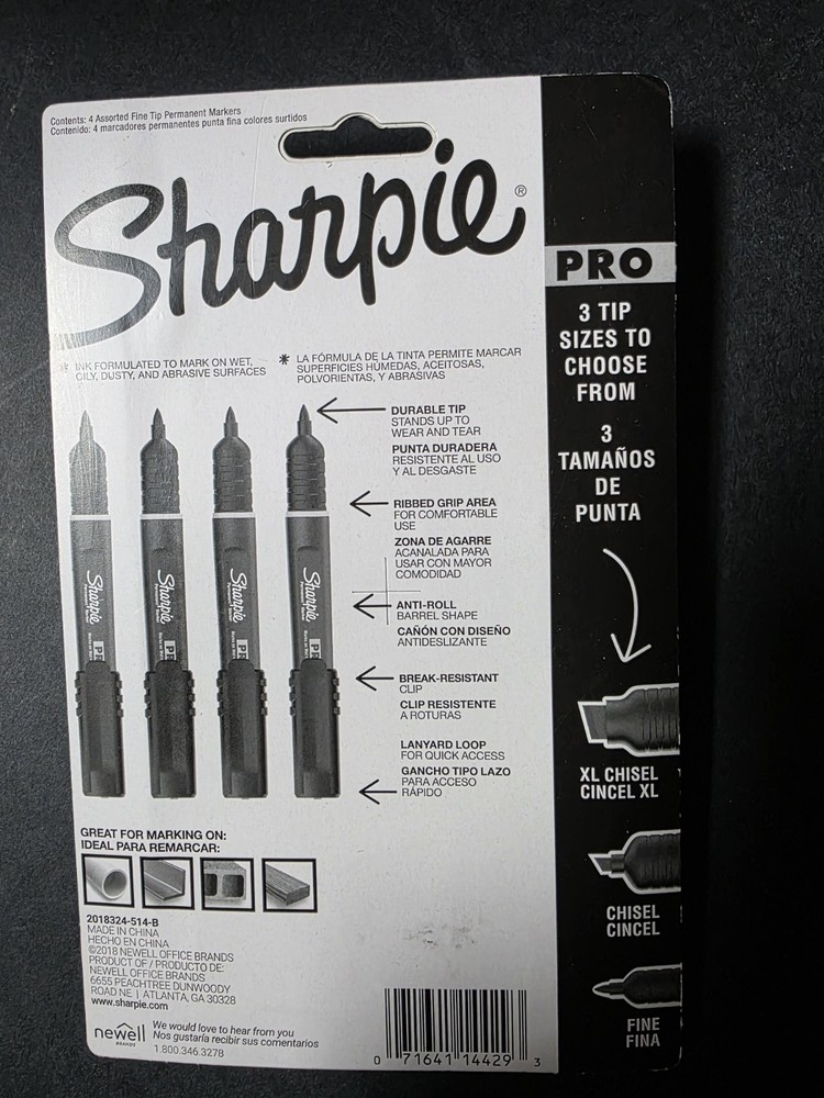 SHARPIE Pro Permanent Fine Point Markers, Assorted Colors, 4-Pack Marks on wet