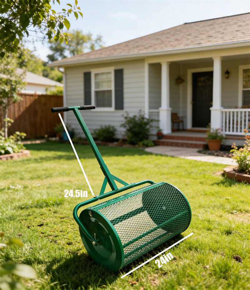 24'' Compost & Peat Moss Spreader Roller Top Dressing Lawn and Garden Spreader