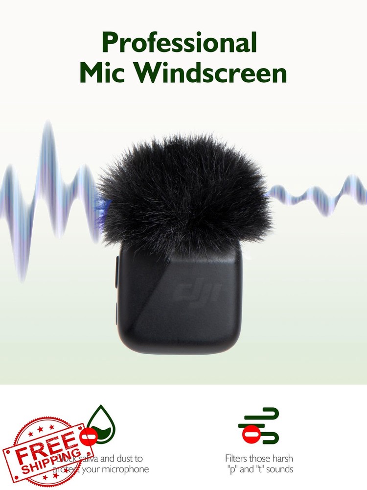 Furry Mic Windscreen for DJI Mic Mini, Wind Muff, Reduce Noise (Black)