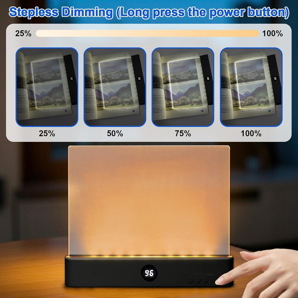 Smart Flat Book Light, Rechargeable Clear LED Reading Light with 3 Colors & Time