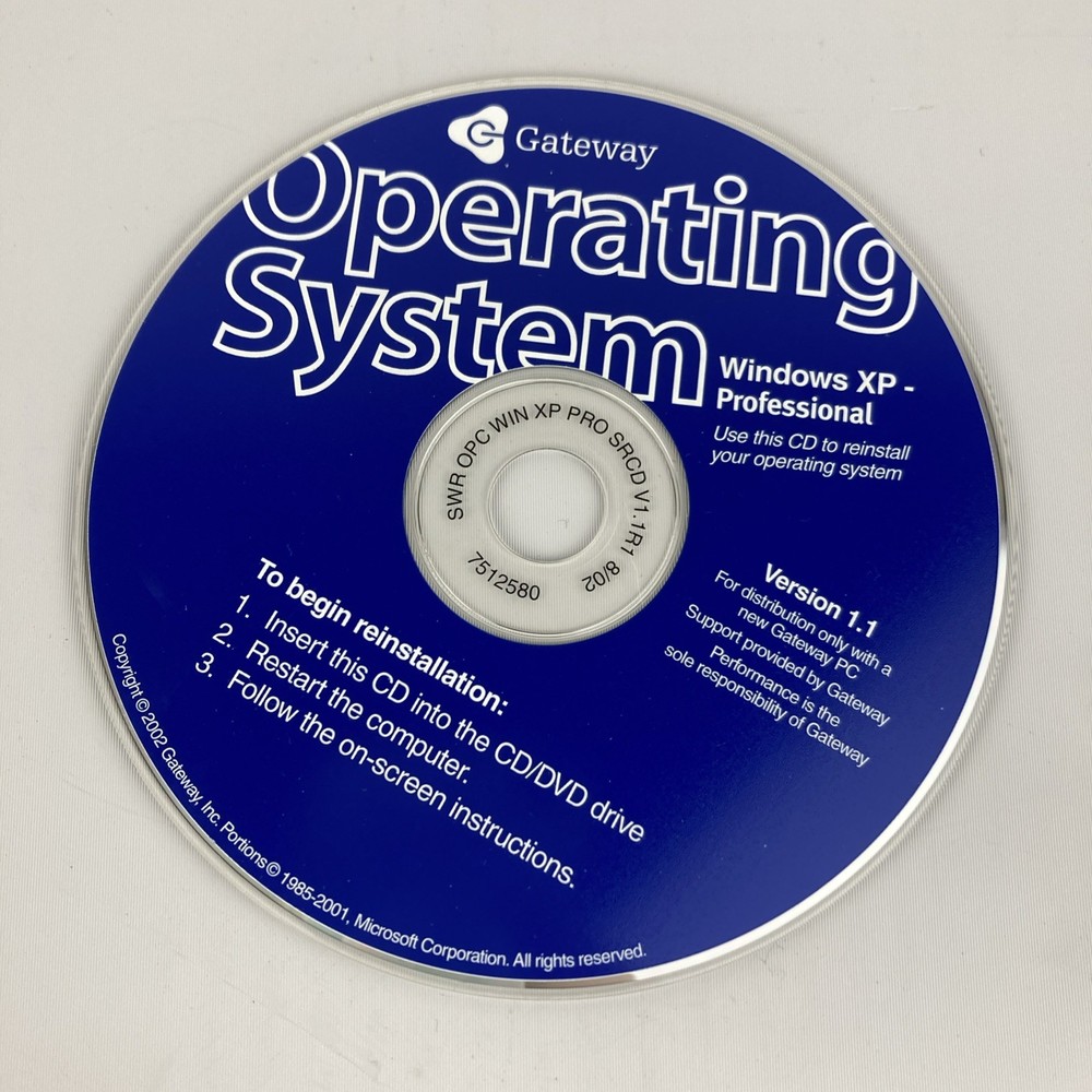 Gateway Operating System Windows XP Professional CD Disk Version 1.1