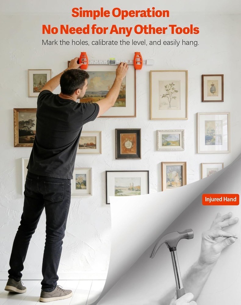 Level Ruler Picture Hanging Tool with Level – Precision Wall Mount Guide