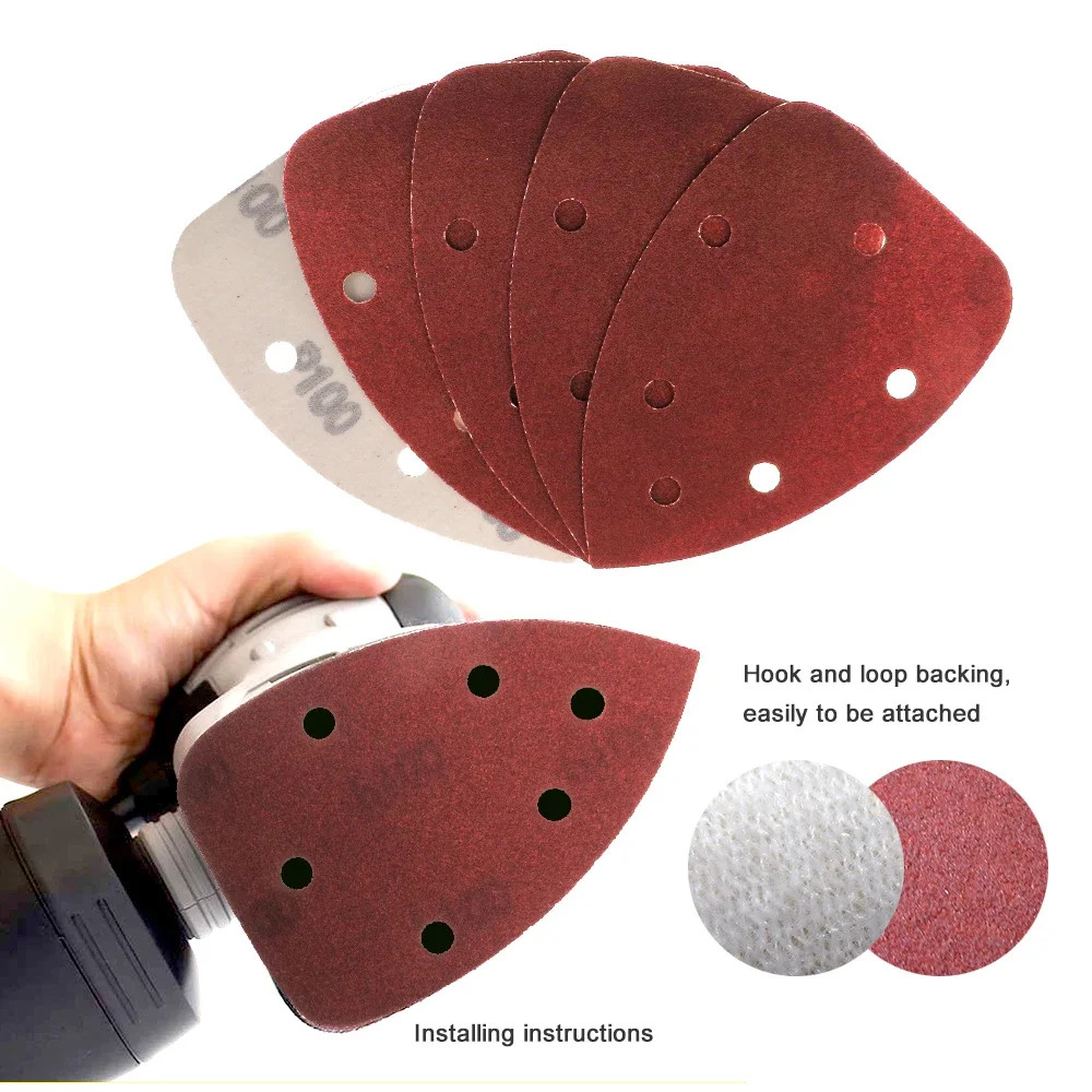 140*98*mm 6Hole Sanding Sheets Triangle Red Sandpaper Hook & Loop 40 -1000 Grits