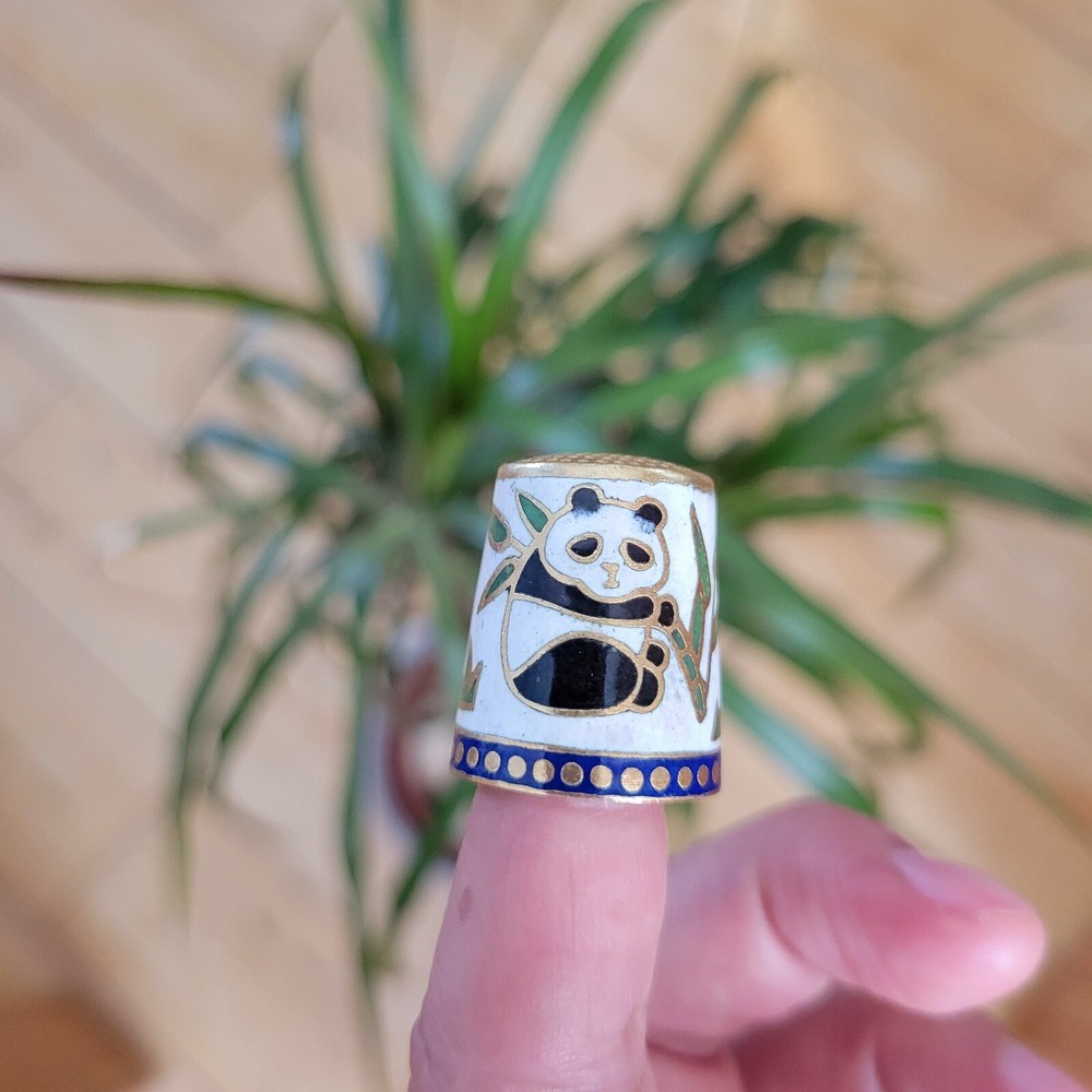 Vintage Cloisonne Panda Bear Thimble