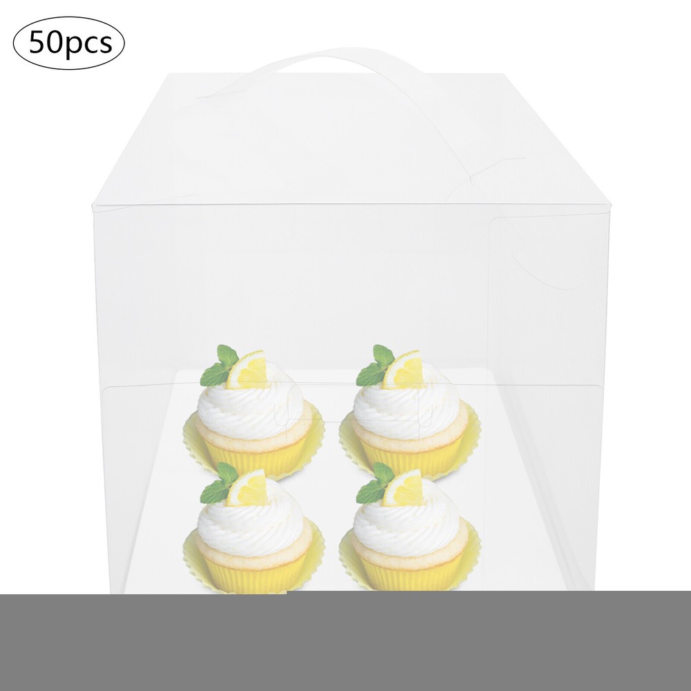 50 Count Clear Cake Boxes Set - Square Design with Sturdy Handle US