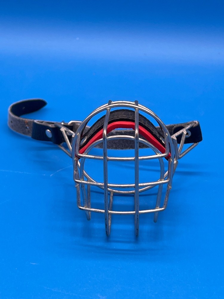 Vintage Metal Dog Muzzle With Adjustable Leather Strap