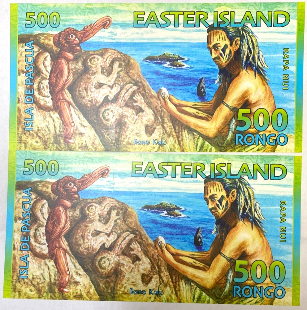 EASTER ISLANDS  CONSECUTIVE PAIR FIVE HUNDRED 500 RONGO "A" PREFIX  UNCIRCULATED