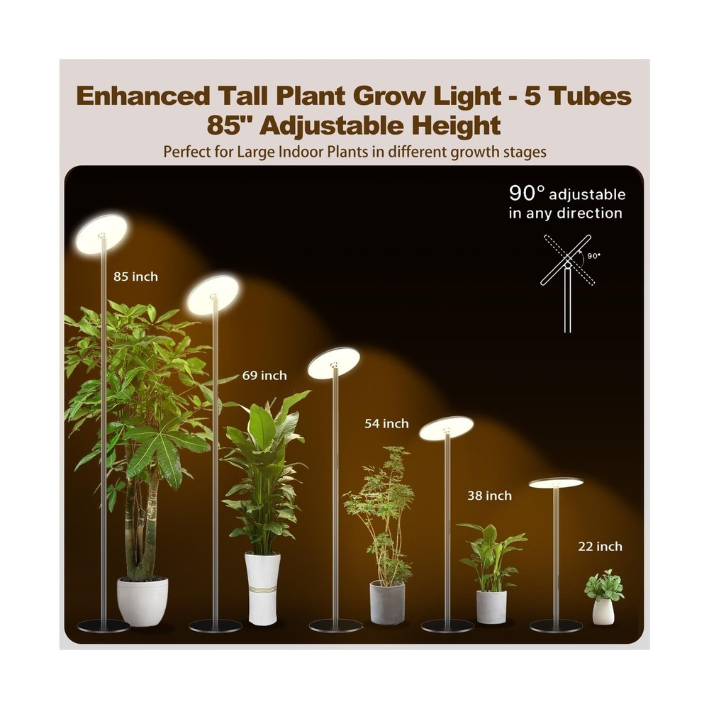 60W Full Spectrum LED Tall Grow Light, 85’’ Adjustable Standing Plan