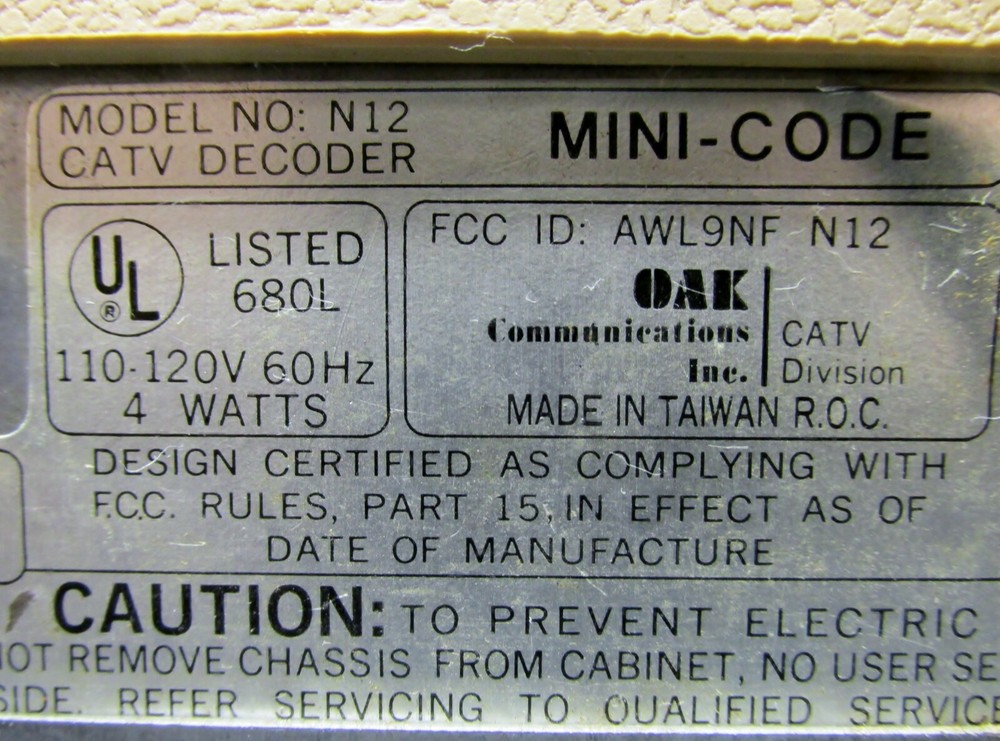 OAK Industries (HBO), Mini-Code CATV Cable Decoder Converter Box, Model No. N12