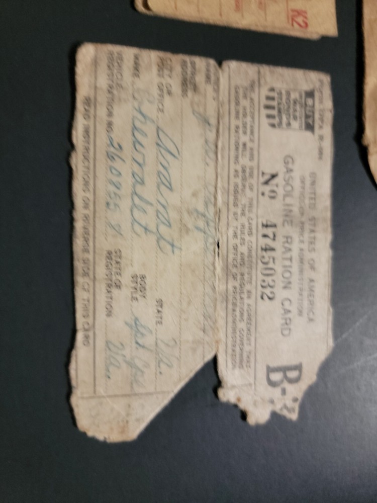 1943 WW2 GASOLINE RATIONS