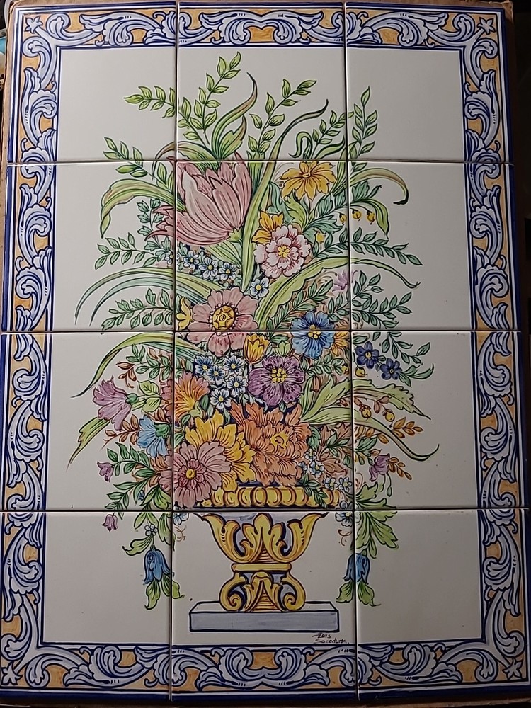 Hand Painted Tile Mural Floral 18"x24"