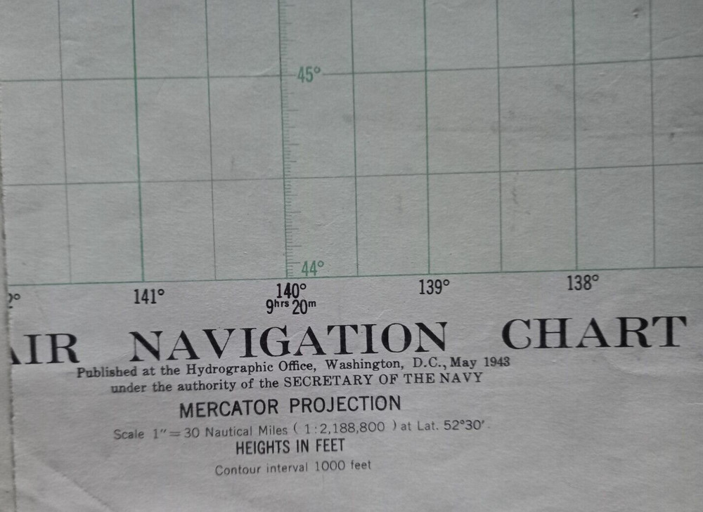 Vintage US Navy Navigation Chart 1943 Portion Restricted Pacific Coast