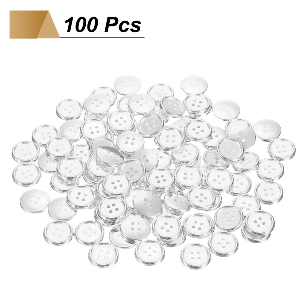 100pcs Plastic Sewing Buttons 21mm 4-Hole Round Craft Button, Silver