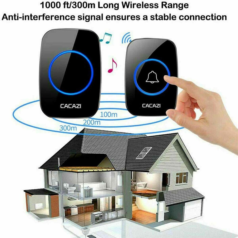 Home Wireless Doorbell 1 Push Button Transmitter & 1 Receiver, Adjustable Volume