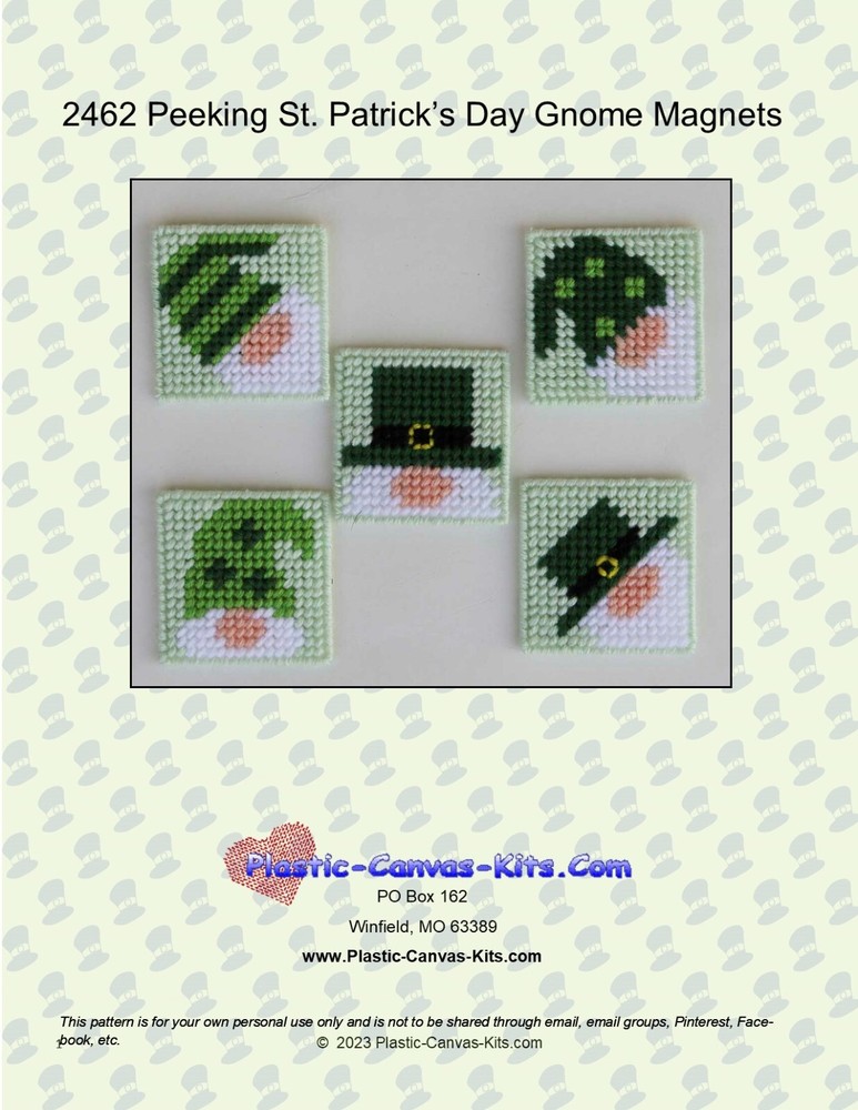 Peeking St. Patrick's Day Gnome Magnets-Plastic Canvas Pattern or Kit