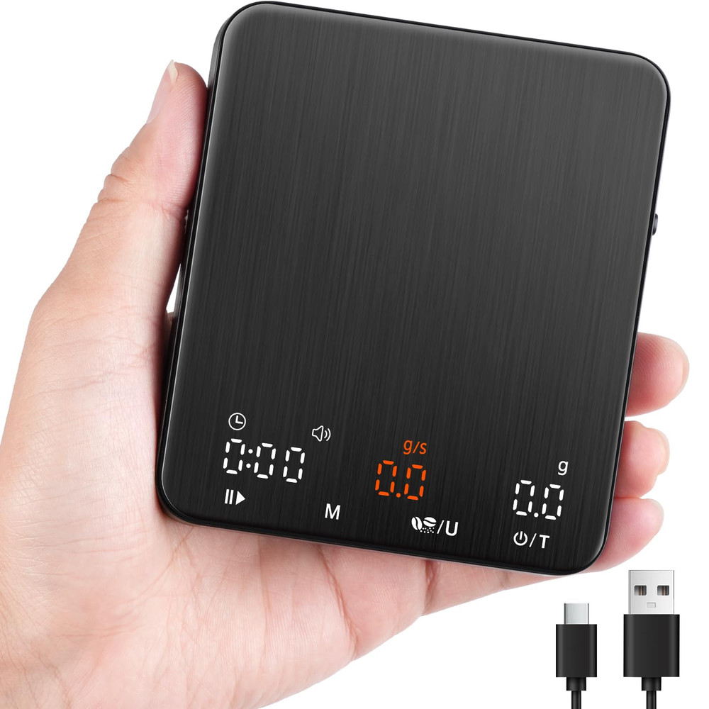 Mini Espresso Coffee Scale with Timer & Flow Rate, 2Kg/0.1G Precision Digital Co
