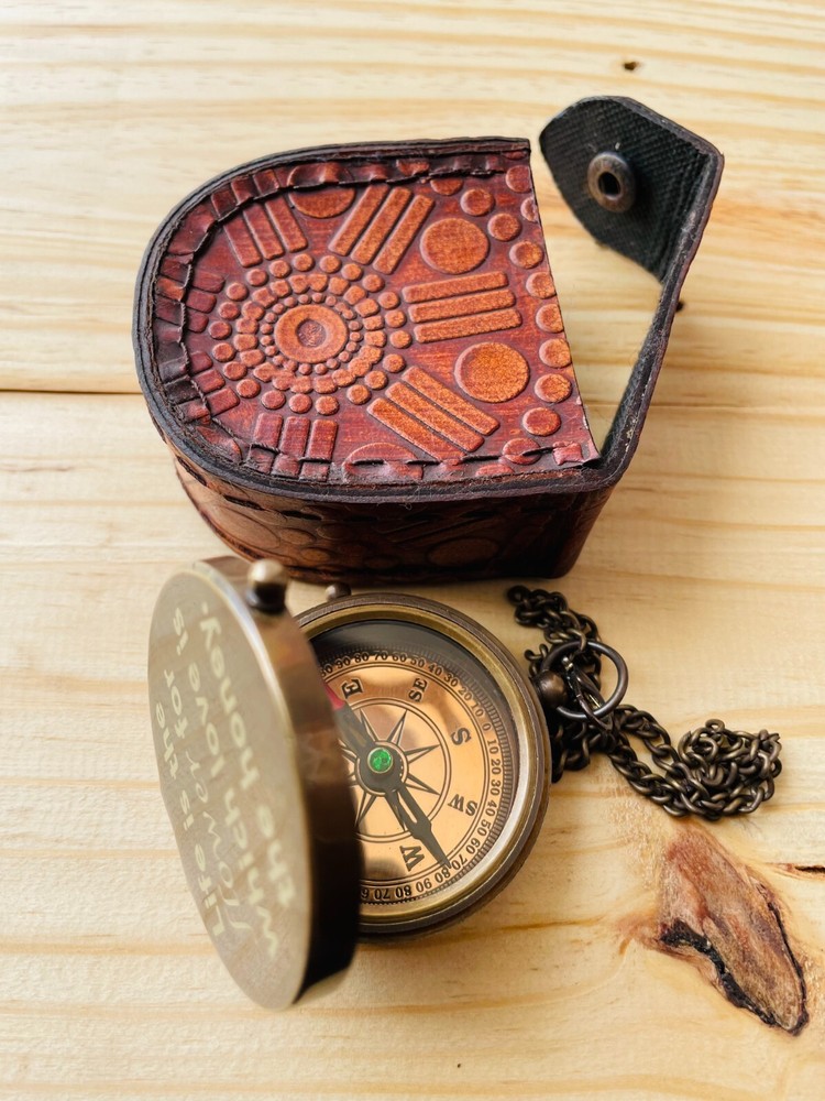 Brass compass 2.0 Inches With  Leather Cover