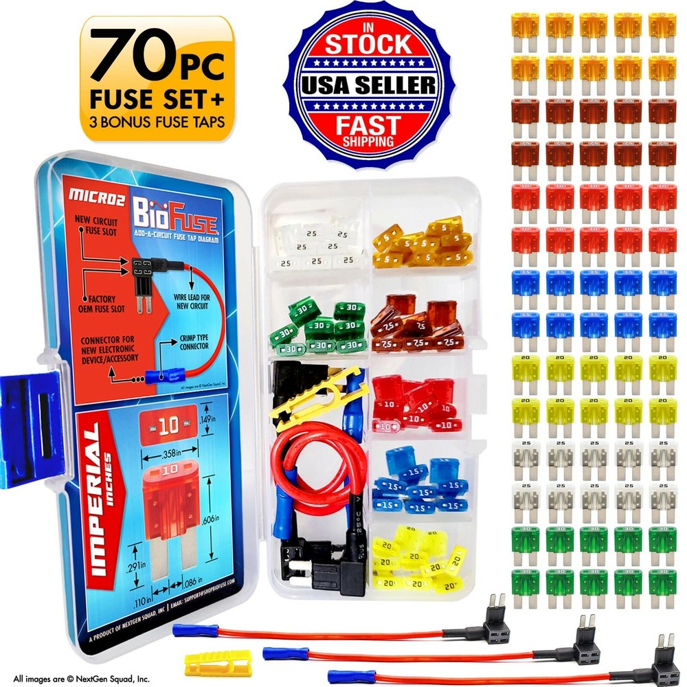 BioFuse® Micro2 70 Piece Fuse and Tap assortment - 70 Fuses - 3 Holders + puller