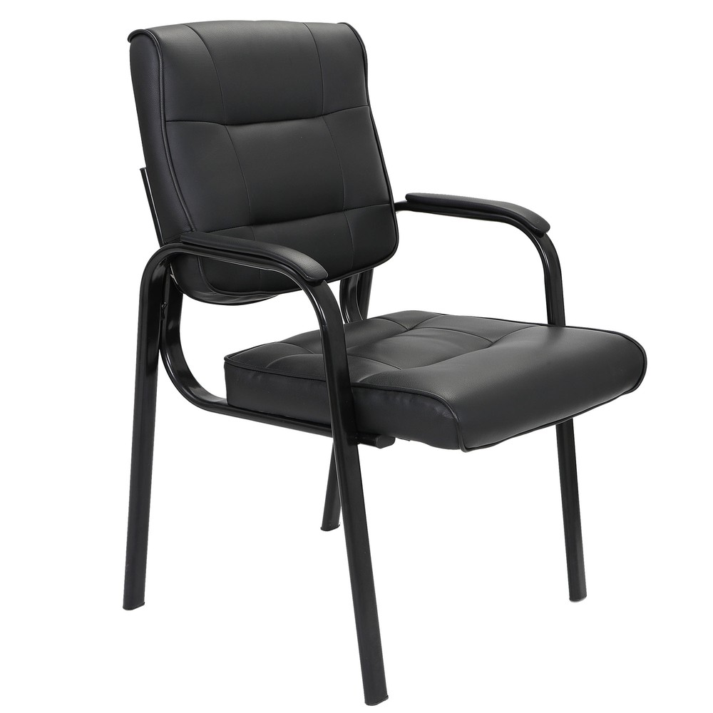 Back Smooth Leather Office Desk Computer Guest Chair with Armrest Reception