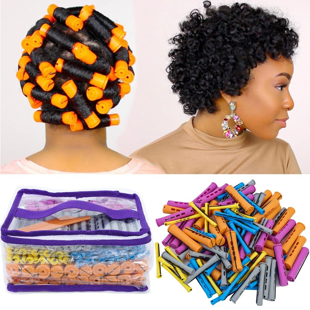 100pcs Hair Curling Rods Set  Plastic Cold Wave Rollers for Natural, Long or ...