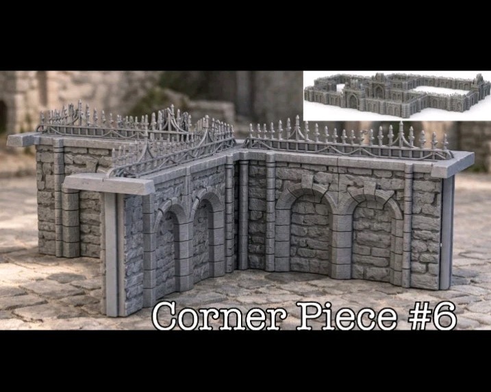 Ravenloft Necropolis Wall Corner T Section -32mm Scale -Graveyard -D&D