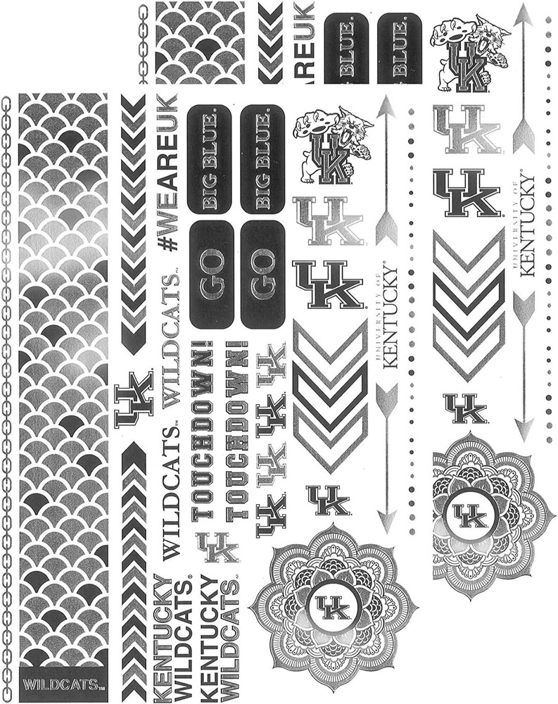 NCAA Kentucky Wildcats Metallic Temporary Tattoos, 2 Full Sheets, White