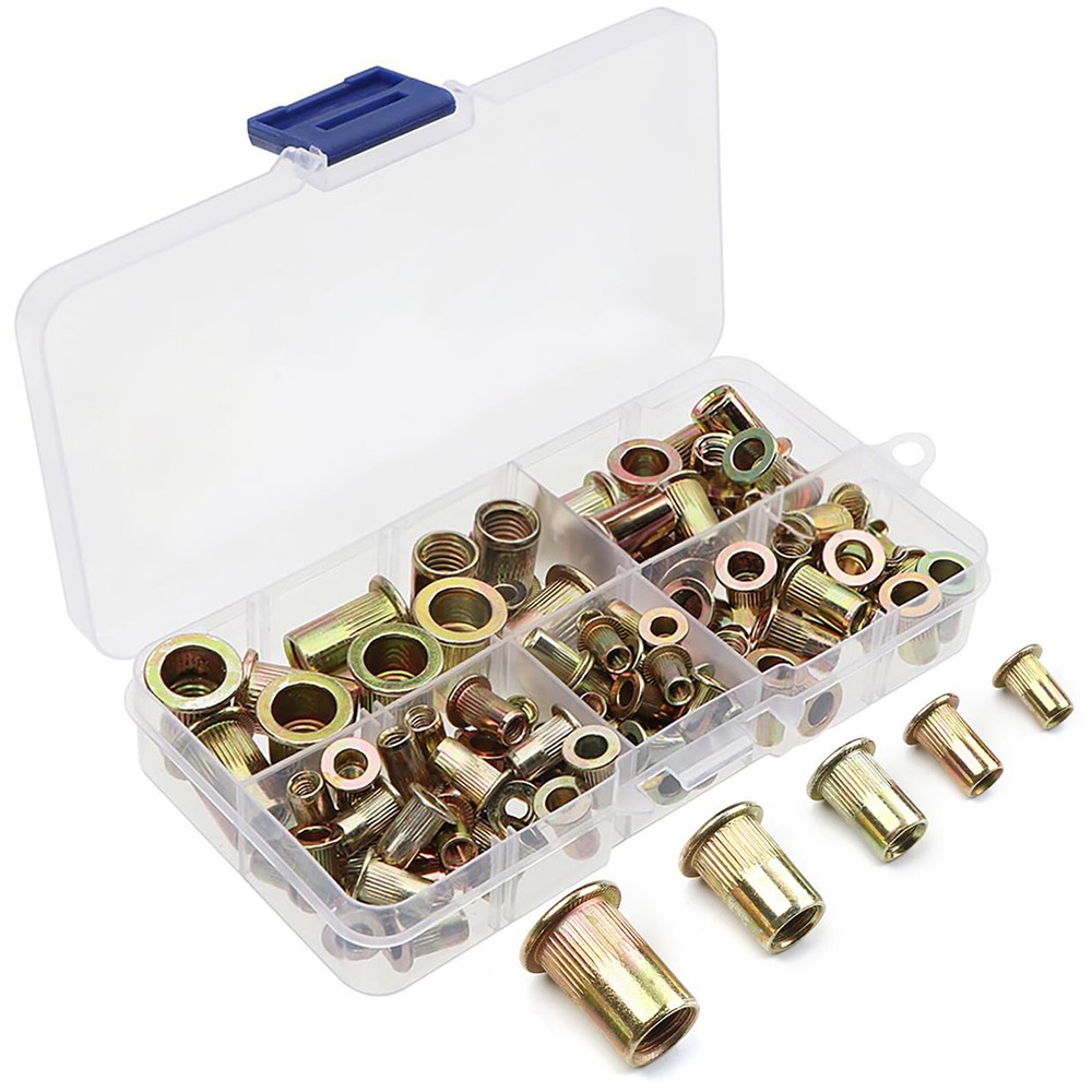 240pcs M4 M5 M6 M8 M10 Flat Head Threaded Binding Rivet Nut Insert Rivnut Kit