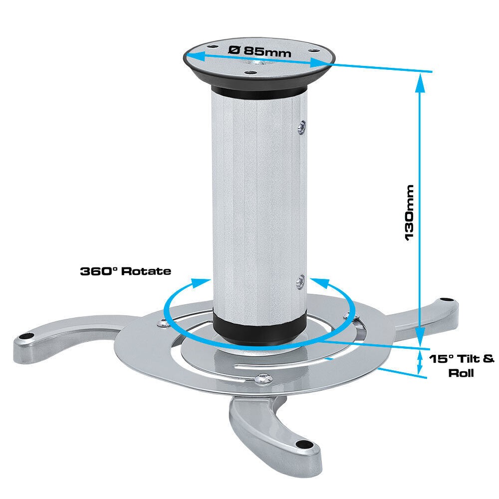 Adjustable Ceiling Projector Mount, 360 Degree Swivel Rotatable Bracket - Silver