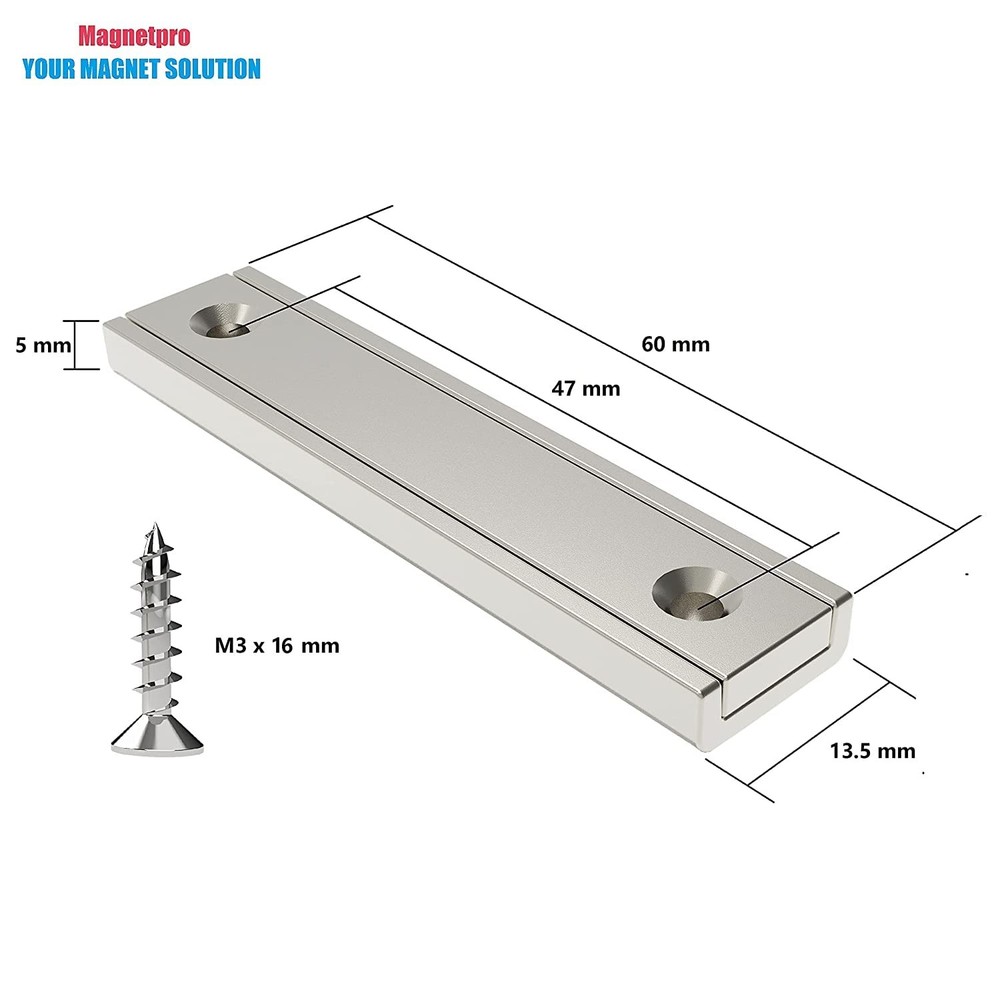 Neodymium Rectangular Magnets 70 LB Force Size 2.36" x 0.53" x 0.20" with Cou...