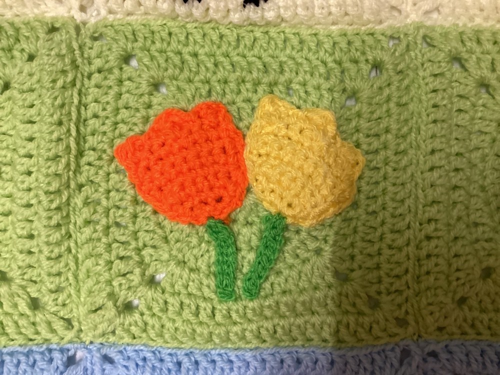 One Handmade Crochet SPRING/EASTER themed blanket 65cmx52cm