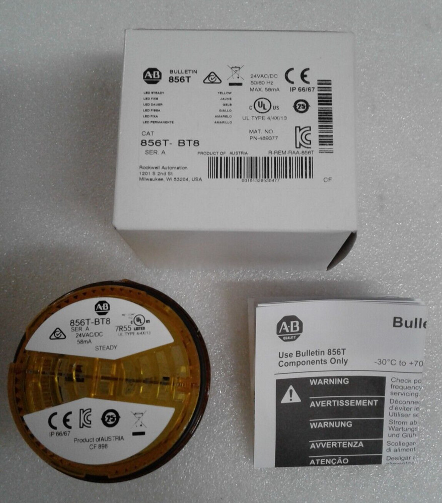 Allen Bradley 856T-BT8 Stack Light Module Series A 24VAC/DC Yellow  -  New - NIB