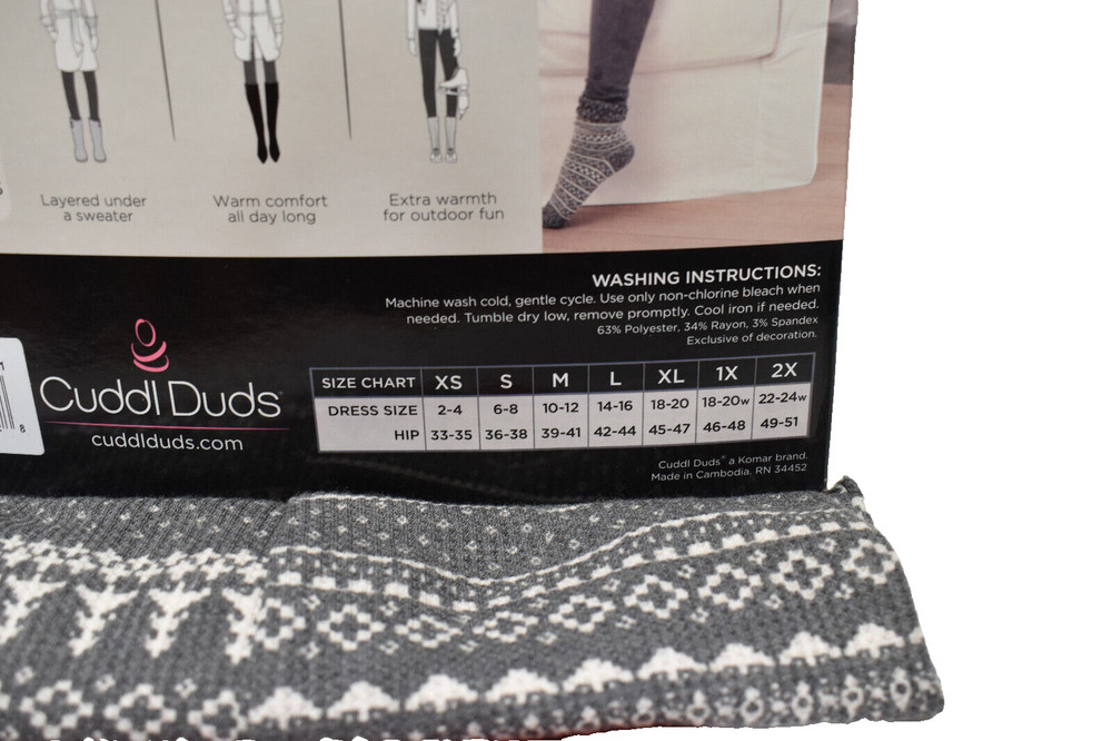 Cuddl Duds Stretch Thermal Base Layer Legging With Pockets Size 1 X New! NWT