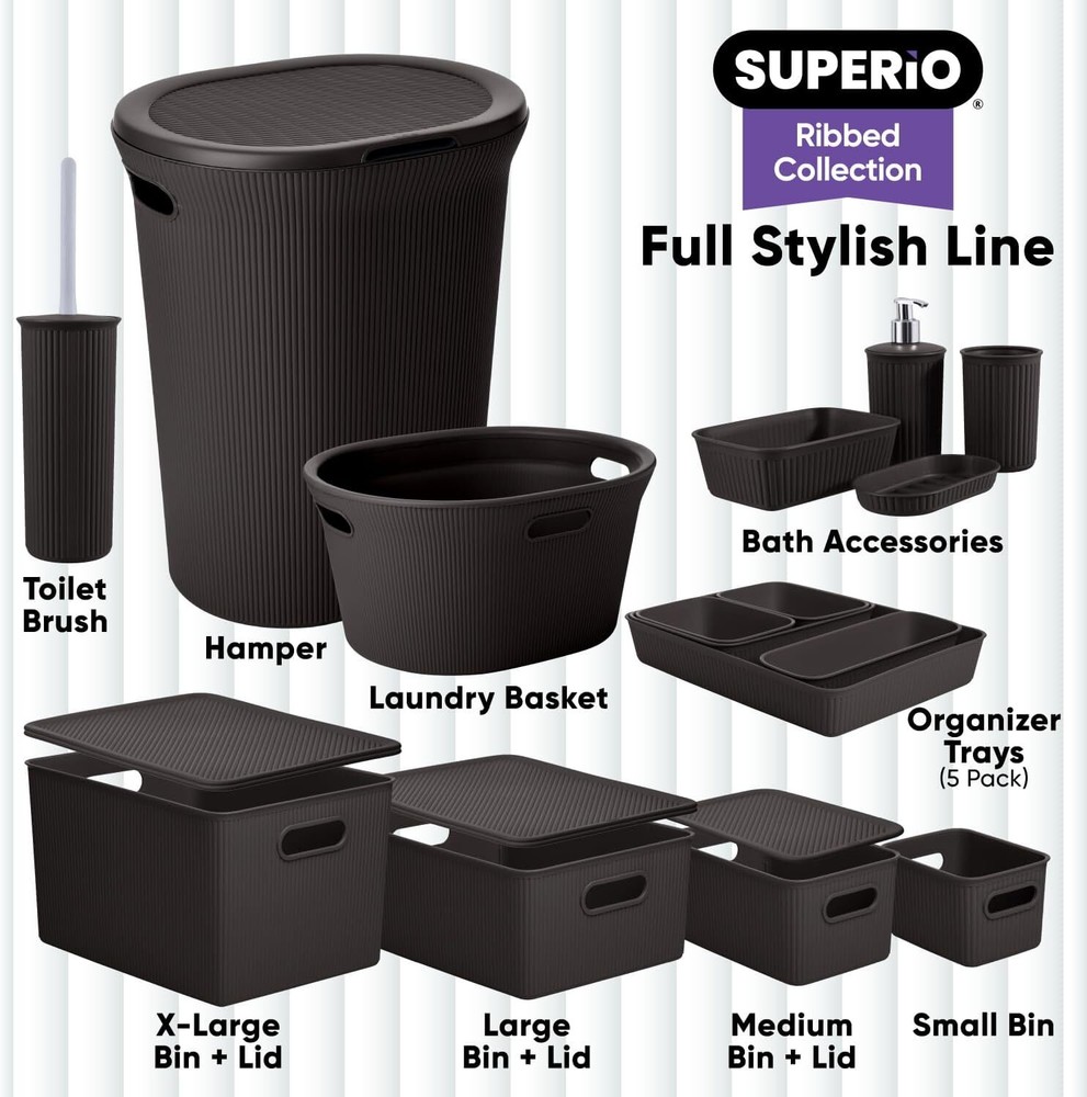 Superio 5L Small Ribbed Storage Bin- Plastic Storage Bin (8 Pack, Brown)