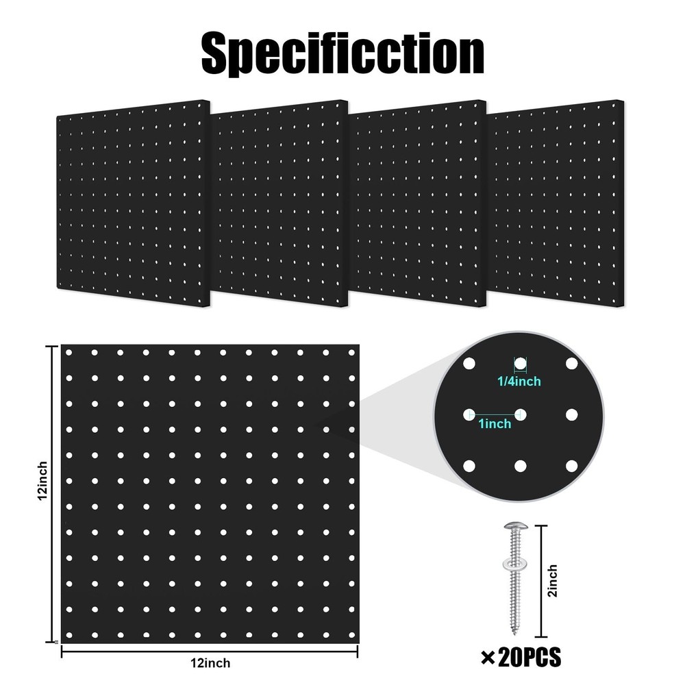 Peg Board, 4 Pack Metal Pegboard Panels Black Pegboards Wall Organizer with B...