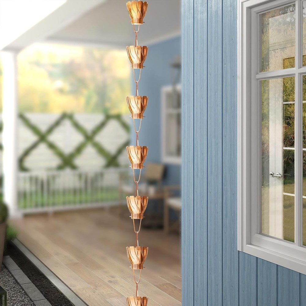Elegant Pure Copper 8.5 ft Rain Chain – Decorative Gutter Downspout Solution