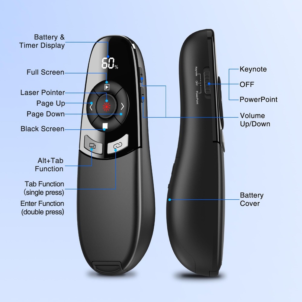 Presentation Clicker for PowerPoint with Red Laser Pointer and Timer, Wireles...