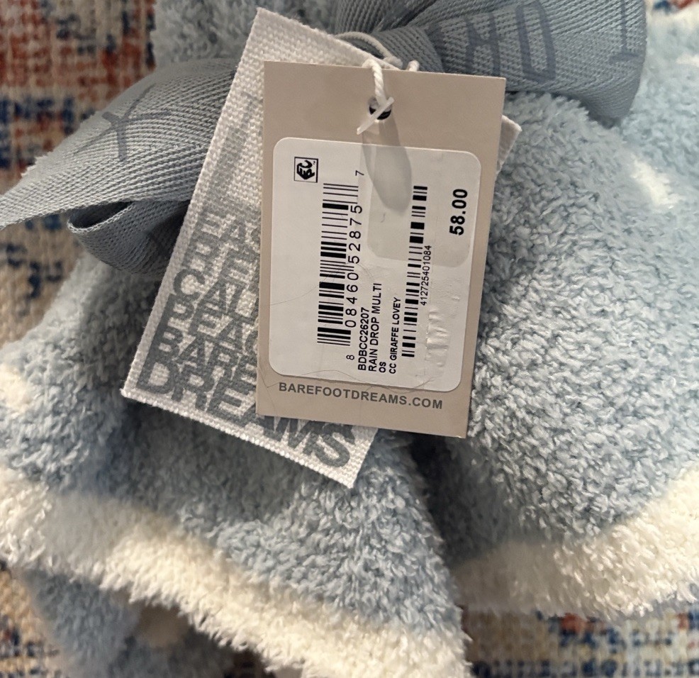 Barefoot Dreams CozyChic Giraffe Lovey In Rain Drop Multi NWT