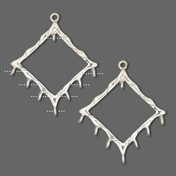 2 Sterling Silver 22x20mm Diamond Shape Drops Earring Component with Loops *