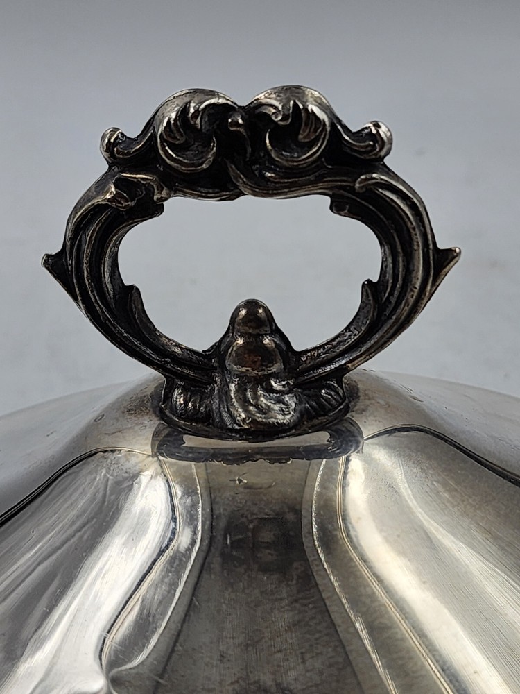 Silver Plate 9.5" Chafing Dish with Lid Wood Handle
