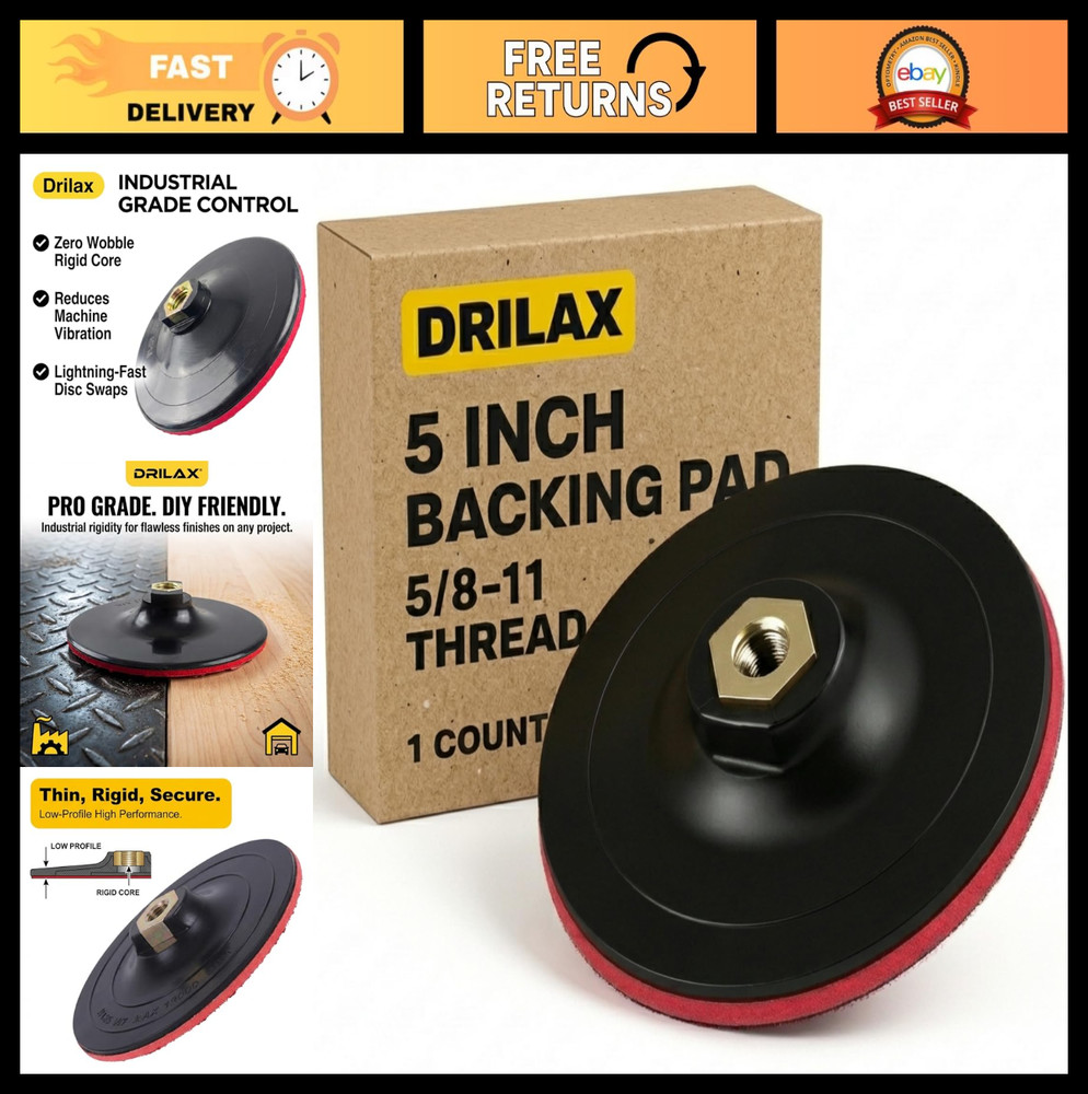 5" Hook and Loop Backing Pad | Rigid Low-Profile Design | 5/8"-11 Thread for Gri