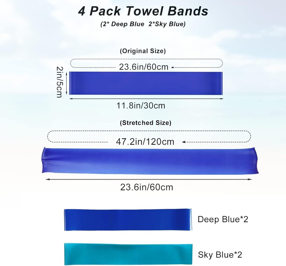 4 Pack Towel Bands, Bands for 4 Wind Proof, Blue & Sky