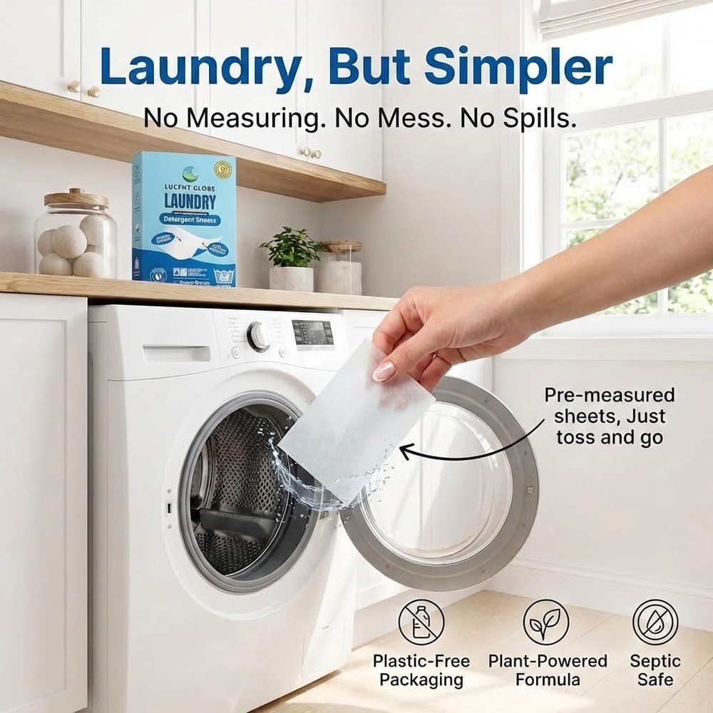 Lucent Globe Laundry Detergent Sheets. Pre-Measured 1 Pack - 64 Washes, Blue