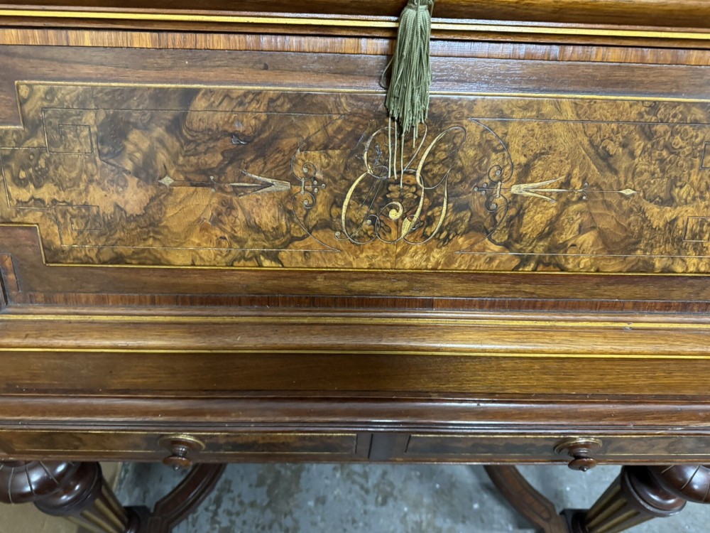 RENAISSANCE WALNUT AND BURLED DROP-FRONT DESK WITH PLAQUES