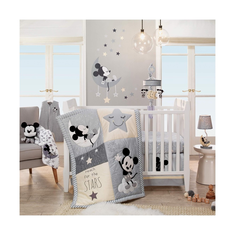 Lambs & Ivy Mickey Mouse 4Piece Crib Bedding Set, Gray