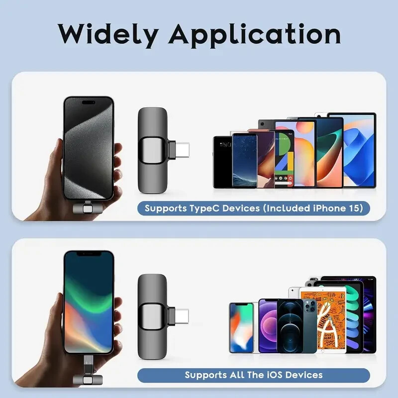 2 Pack Type C Mini Wireless Lavalier Microphone for iPhone 15 and Android Black