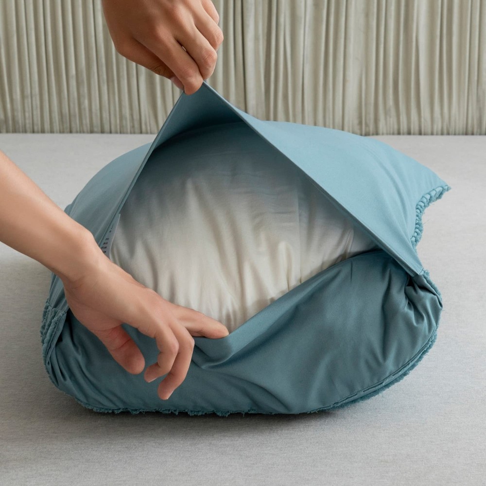 2 Pack Grayish Blue Pillowcases King Size Soft Microfiber Striped Tufted Pill...