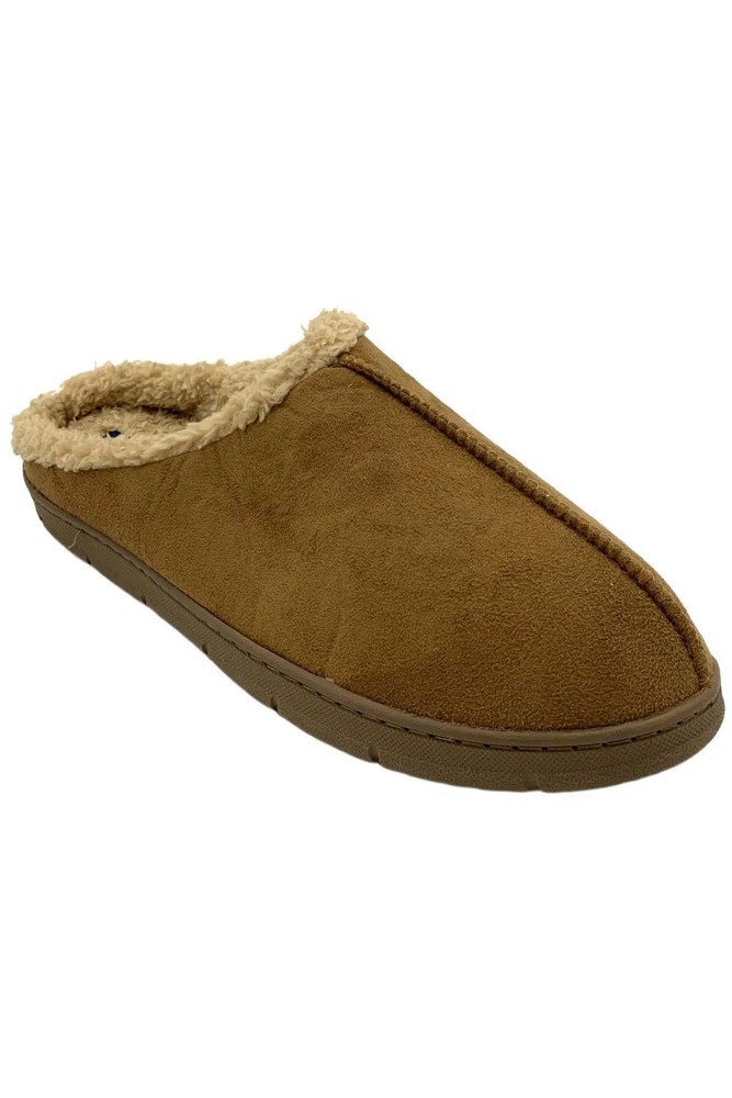 Wembly Men's Sherpa Lined Microsuede Mule Slippers Chesnut