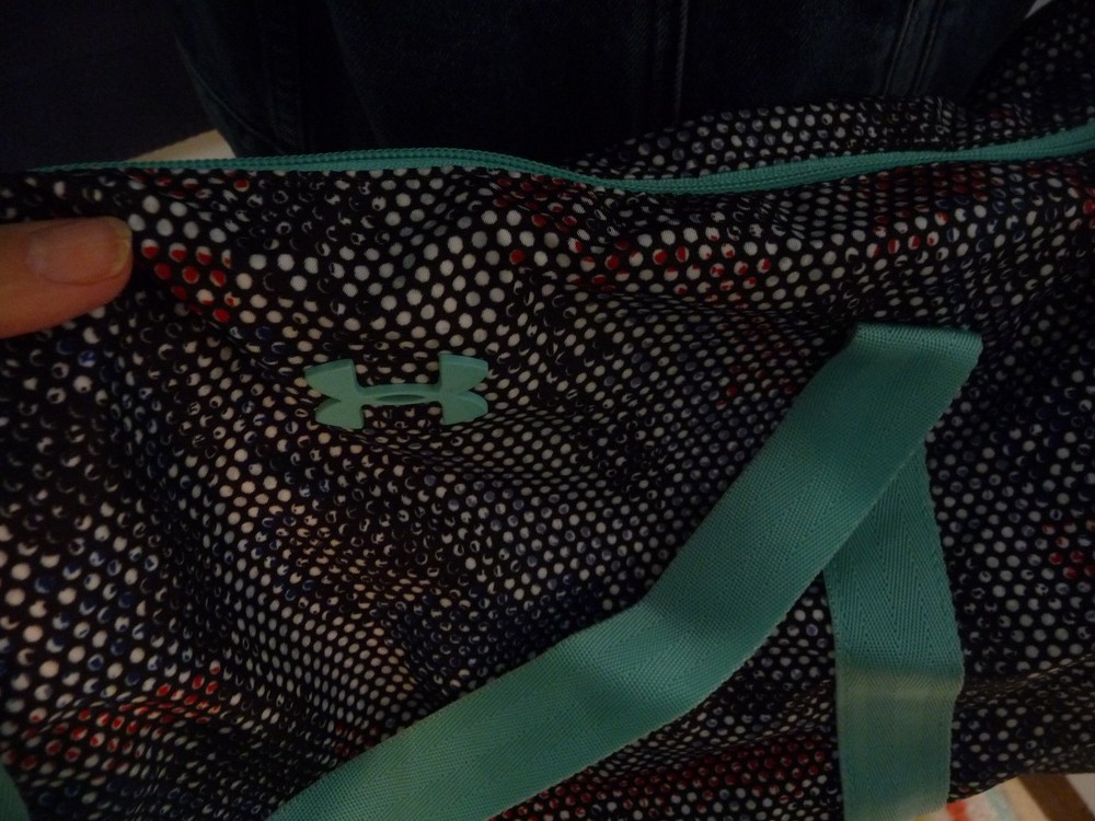 Under Armour Duffel Bag Black Multicolor Polka-Dot Shoulder Strap Gym Tote